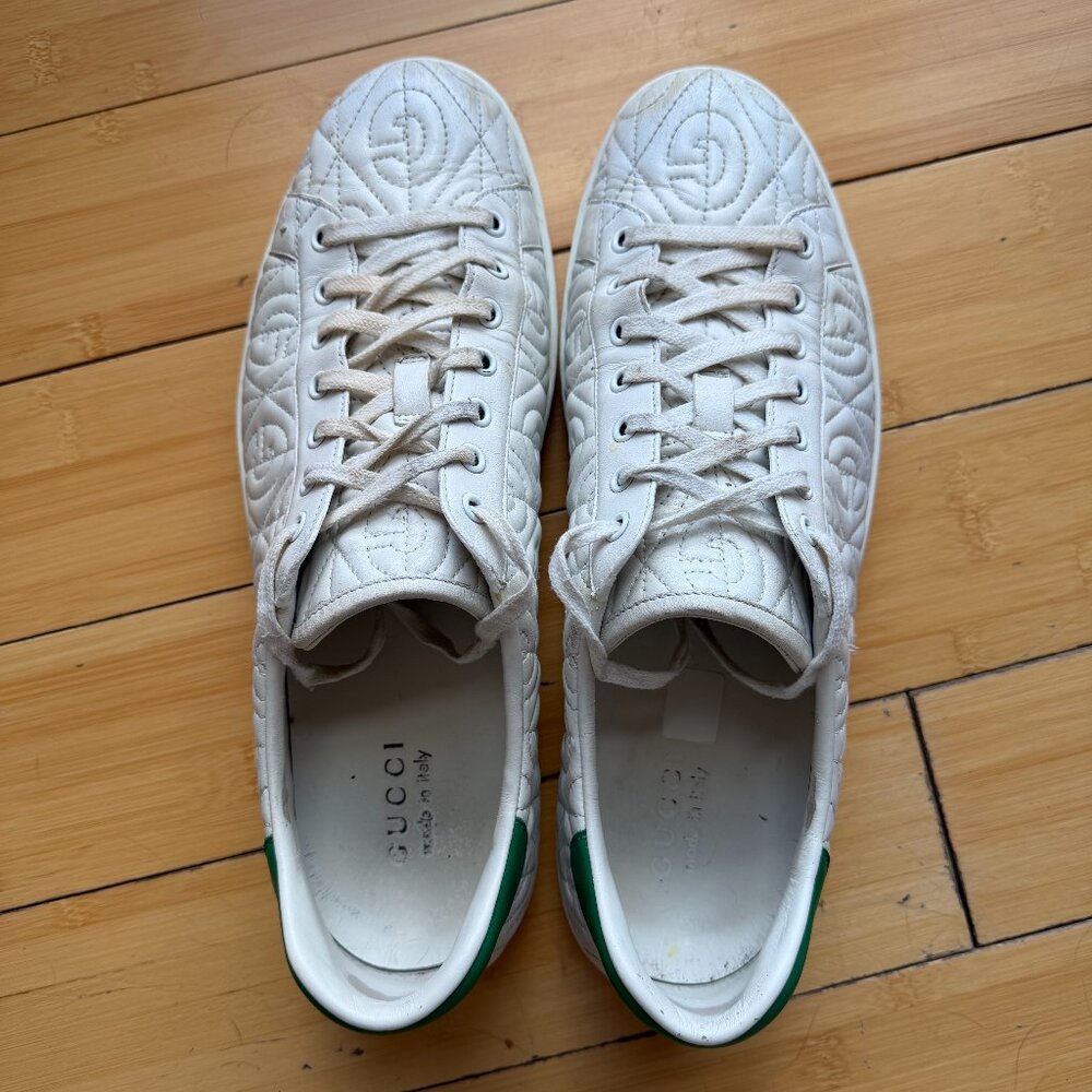 Gucci Ace Quilted GG Leather Sneakers, Size 13, White